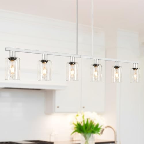 6 Light Kitchen Island Lighting with Glass Shade and Adjustable Rods