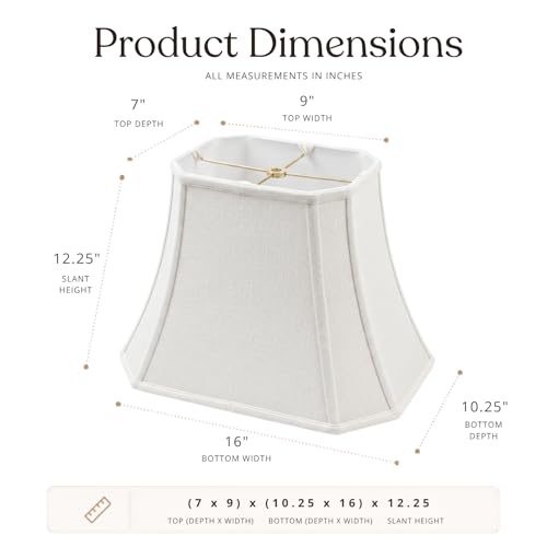 BSO-710-16LNWH Rectangle Cut Corner Basic Lamp Shade, (7x9) x (10.25x16) x 12.25, Linen White