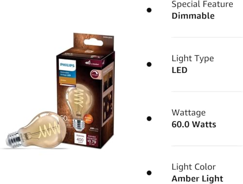LED 60 W A19 Vintage Edison Spiral Amber