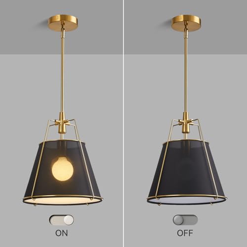Modern Pendant Light Fixtures with 13" Black Linen Fabric Shade