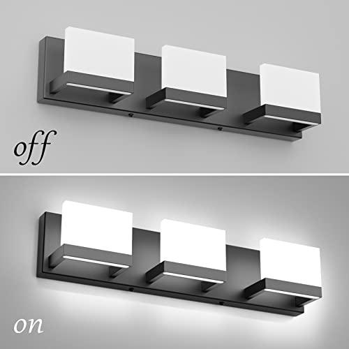 3 Lights Black Dimmable LED Vanity Light for Bathroom Up and Down Black Modern Bathroom Wall Light Fixtures Over Mirror