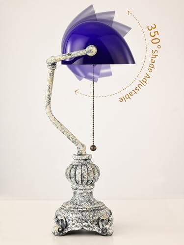 Retro Blue Glass Bankers Desk Lamp