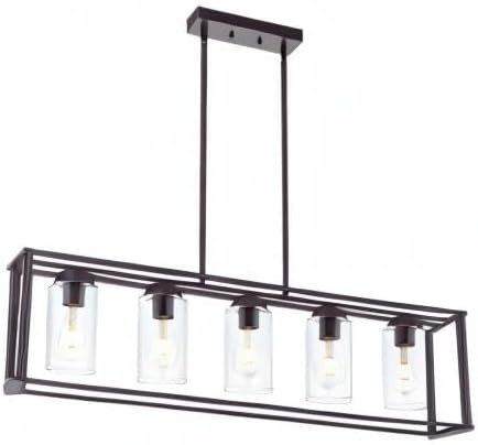 VINLUZ 5-Light Kitchen Island Chandeliers Oil Rubbed Bronze Modern Linear Cage Pendant Lighting with Clear Glass Shades Farmhouse Ceiling Light Fixtures Hanging for Dining Room Living Room - Aura Lighting