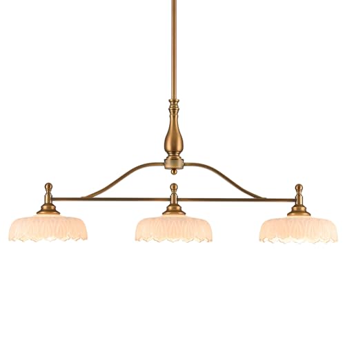 Chandeliers Pendant Light Fixture Vintage Pendant Lighting Fixtures 3 Lights Chandelier Kitchen Glass Hanging Lamp for Island Dining Living Room Brass and White