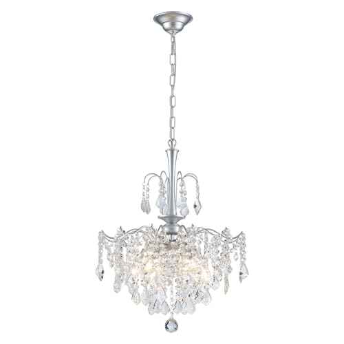 Modern Crystal Chandelier, Chrome Candle Chandeliers for Dining Room Lighting Fixtures Hanging, Kitchen Ceiling Hanging Pendant Light for Bedroom Living Room Kitchen Island Hallway