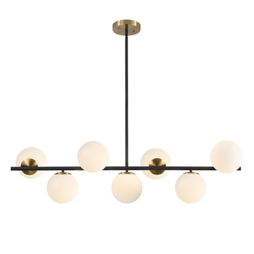 43.3" Black Gold Linear Glass Globe Sputnik Chandelier for Dining Room