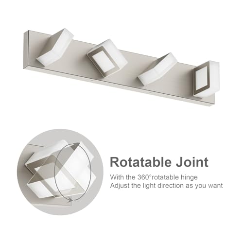 Brushed Nickel Vanity Light for Bathroom Metal Acrylic Modern LED Bathroom Light Fixtures Over Mirror