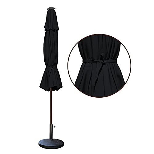 USA 10-Year-Non-Fading 9ft Market Patio Umbrella, Commercial Grade Table Sun Umbrella with 80 Solar LED Lights, Crank Open, Windproof & UPF 50+ UV Protection for Garden, Deck, Pool, Backyard, Black
