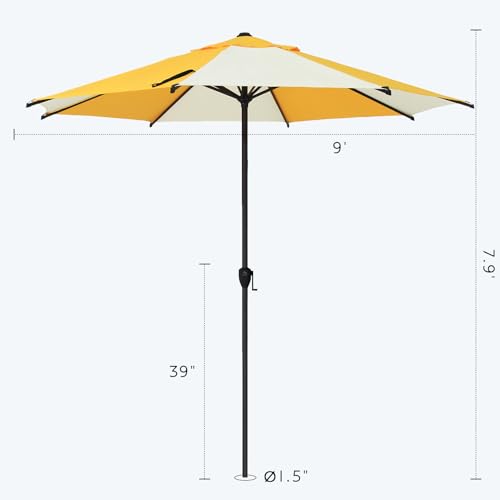 9FT Lyon Outdoor Patio Umbrella Outdoor Table Umbrella with Crank Market Umbrella 8 Sturdy Ribs UV Protection Waterproof and Push Button Tilt for Garden Deck Backyard Pool