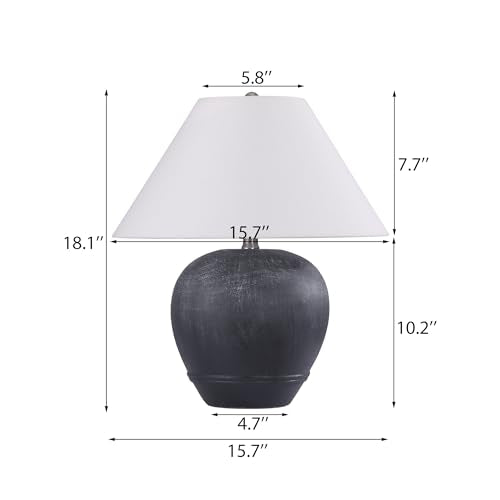 21'' Medium Size Black Glossy Ceramic Base Ceramic Basin Table Lamp Set of 2 for Bedroom (2 Count)