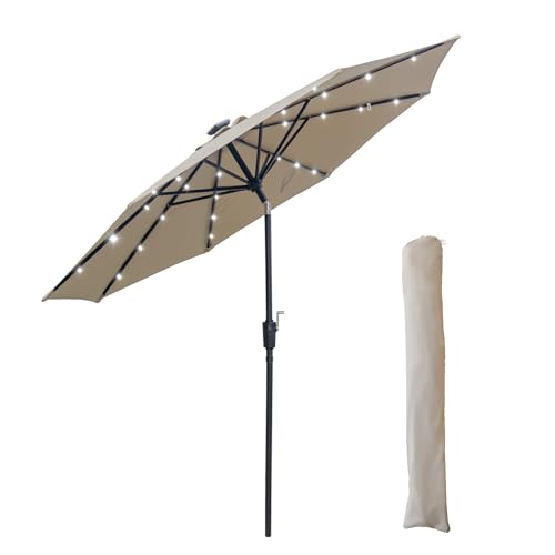 9FT Solar Patio Umbrella with 32 LED Lights