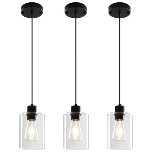 3 Pack Glass Pendant Lights Kitchen Island Black Hanging Light Fixtures