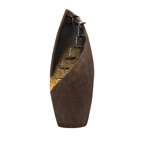 43" Tall Outdoor Floor Contemporary Tiered Bronze Metal Water Fountain with LED Lights