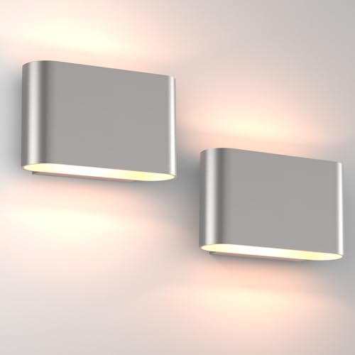 Nickel Modern LED Wall Sconces Set of 2 Indoor Wall Lights Hardwired Up and Down Wall Mount Light for Living Room Bedroom Hallway Corridor Conservatory Warm White 3000K (2 Count)