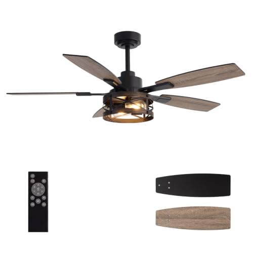 52 Inch Ceiling Fan with Light and Remote Control (Wood Grain - Flush Mount / 52 Inch)