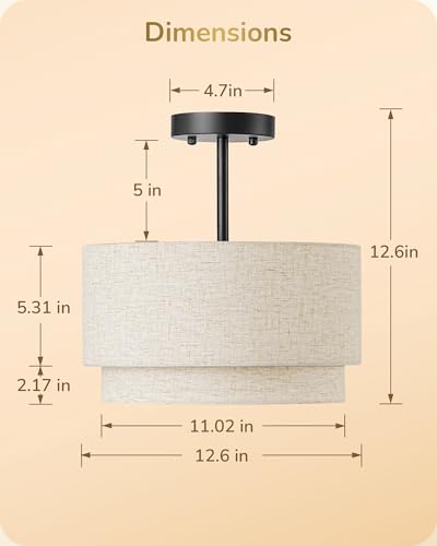Semi Flush Mount Ceiling Light 12.6 Inch Matte Black 3 Light