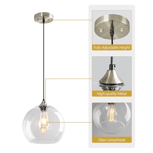 Clear Glass Pendant Lights Kitchen Island Lighting Globe Pendant Light Fixtures Modern Pendant Lighting for Kitchen Island Bedroom Living Dining Room Light Fixture (3 Count)