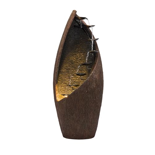 43" Tall Outdoor Floor Contemporary Tiered Bronze Metal Water Fountain with LED Lights