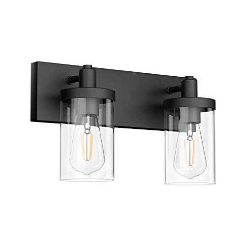 Black Bathroom Light Fixtures Vintage Vanity Light for Bathroom Industrial Wall Sconce with Clear Glass Shade