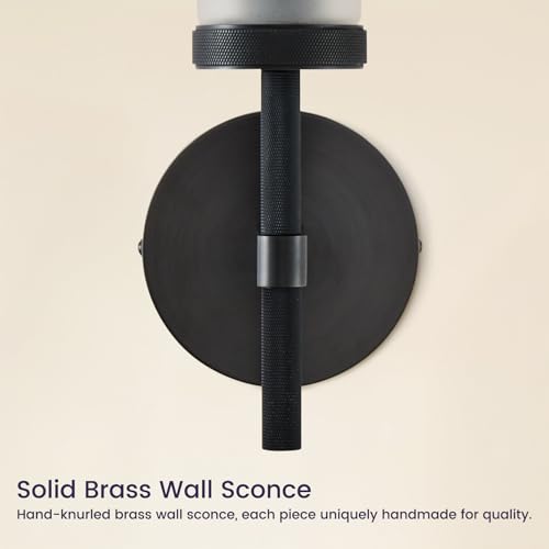 Modern Hardwired Frosted Glass Bathroom Black Wall Sconces 2PC