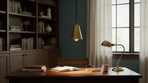 21603-31,Replacement Cone Metal Shade for Pendant Light,Burnished Brass,6"W x 6-1/2"H,Center Hole 1-5/8"