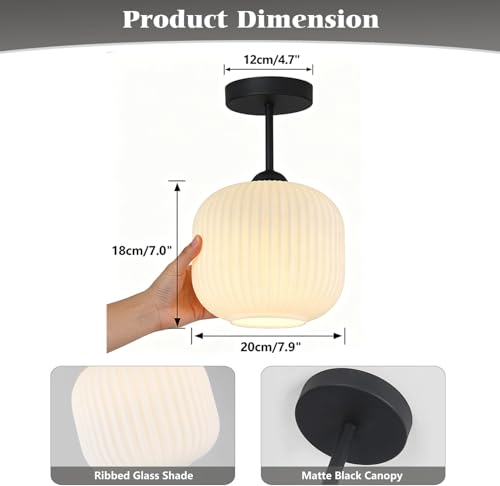 Small White Ribbed Glass Flush Mount Ceiling Light (2 Count)