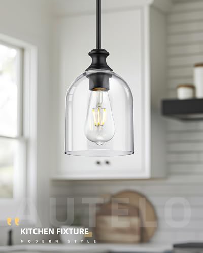 Modern Black Pendant Lights Kitchen Island Cylinder Glass