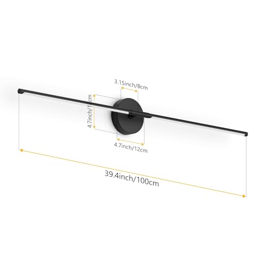 Modern Wall Sconces Set of Two 3000K 40In Hardwired Black Bathroom Sconce Vanity Light Bar 360° Rotate Warm Light for Bedroom Bathroom (2 Count)