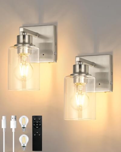 Wireless Battery Operated Wall Sconce Set of 2 with Remote Control (2 Count)
