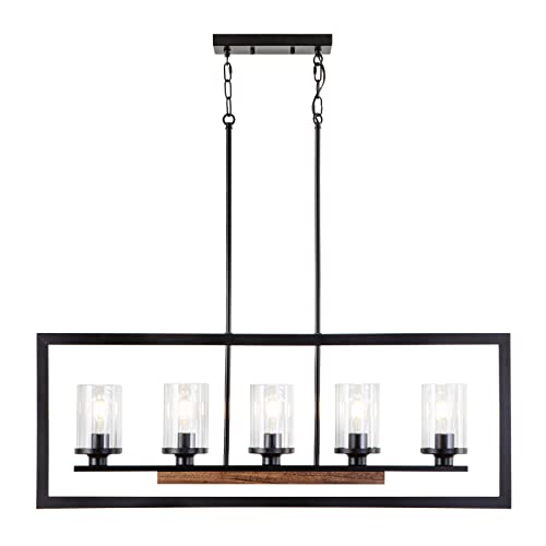 Farmhouse 5 Light Dining Room Pendant Light Fixture with Clear Glass Shades