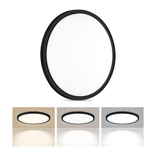 LED Flush Mount Ceiling Light 15in Thin 3CCT Black Wired