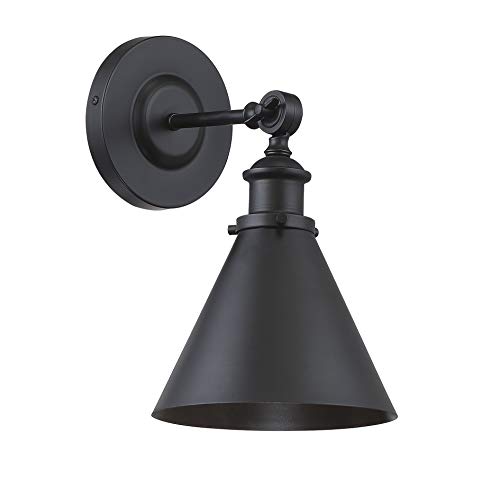 9-0901-1-89 Glenn Vintage Industrial Metal Sconce with Adjustable Shade Angle, 1-Light 60 Watt, 12" H x 7" W, Matte Black