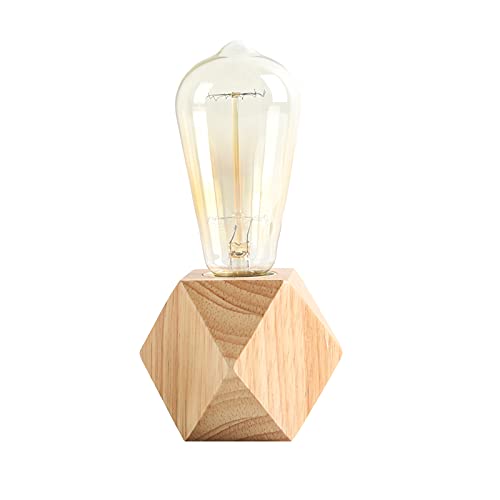 Small Wood Table Lamp Edison Bulb Dimmable Desk Lamp E26 60W Industrial Night Light Boho Deco for Bedroom