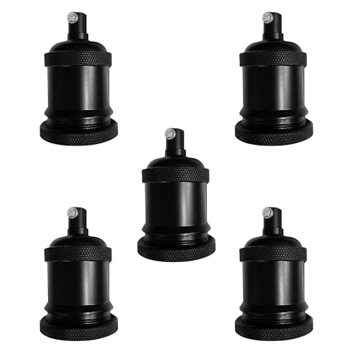 E26 E27 Brass Lamp Holder Socket Black Metal Edison Screw Light Socket with Heat Resistant Ceramic Base (5 Pack 5)