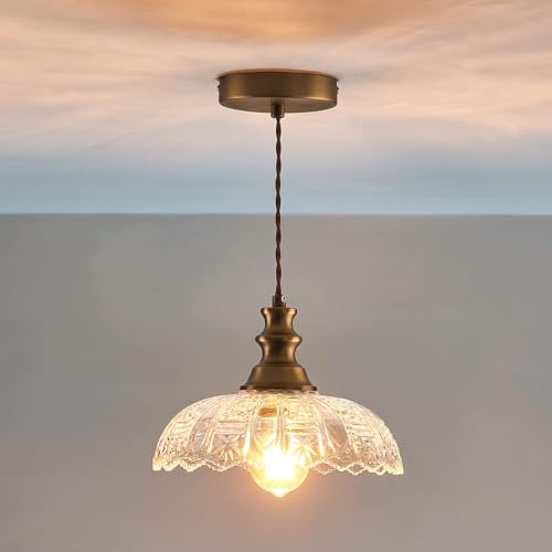 1 Light Pendant Light with Oil Rubbed Bronze Metal Glass Shade and Adjustable Cord Industrial Ceiling Hanging Light for Kitchen Island Bar Dining Room Bedroom Foyer Hallway Farmhouse