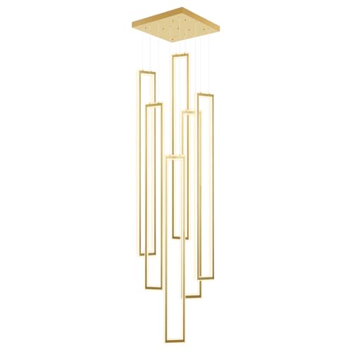 Modern Chandeliers for Entryway High Ceiling Large Rectangle Chandelier LED Dimming Gold Contemporary Chandelier for Staircase Foyer 2700k