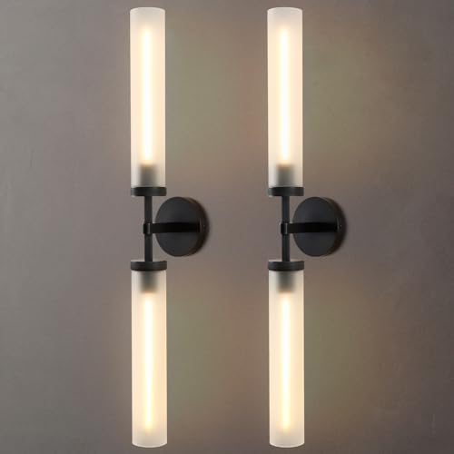 30" 2 Lights Hardwired Frosted Glass 2 PC Bathroom Wall Sconces