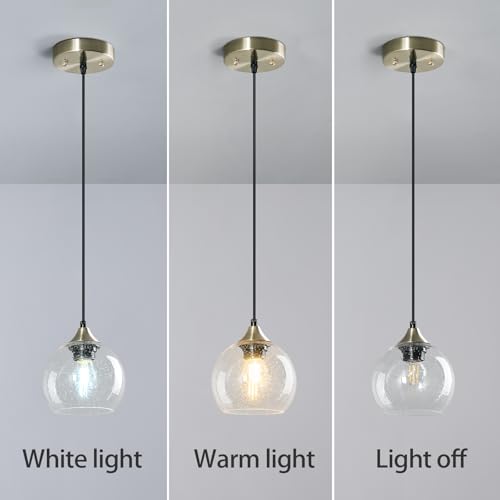 Clear Glass Pendant Lights Kitchen Island Lighting Globe Pendant Light Fixtures Modern Pendant Lighting for Kitchen Island Bedroom Living Dining Room Light Fixture (2 Count)