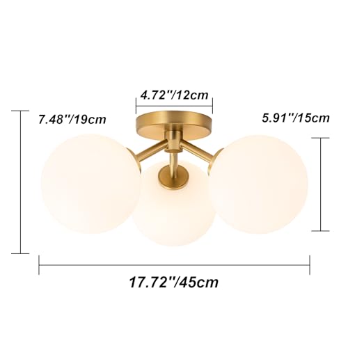 Gold Opal Globe Mid Century Modern Semi Flush Mount Ceiling Light Fixture