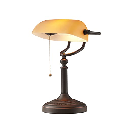 Matted Orange Glass Bankers Desk Lamp with Pull Chain Switch Plug in Fixture