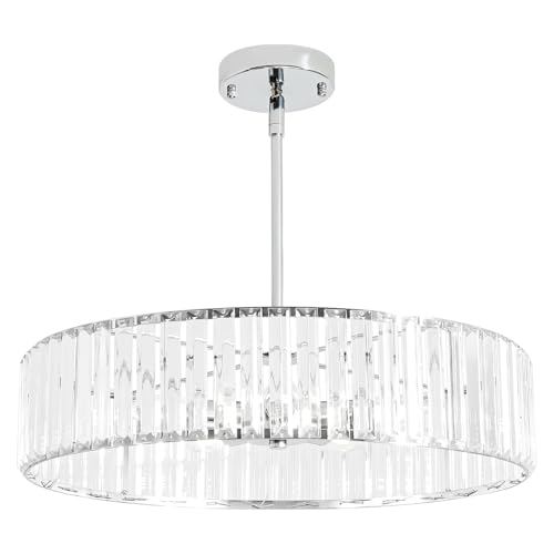 Modern Crystal Chrome Semi Flush Mount Ceiling Light Fixtures 20'' (Chrome / 20 in)