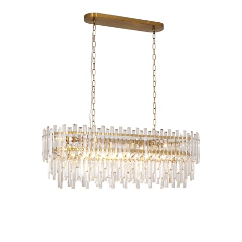 Modern Rectangular Crystal Chandelier Gold Finish Linear Pendant 10