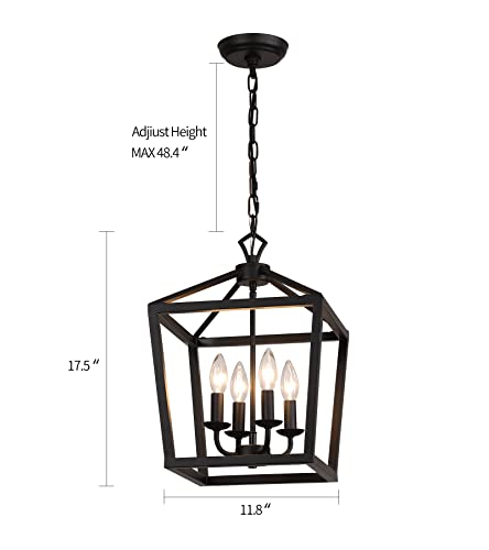 Farmhouse Rustic Black Lantern Chandelier Hanging Light Fixture 4
