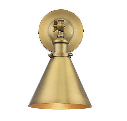 9-0901-1-322 Glenn Vintage Industrial Adjustable Metal Wall Sconce, 1-Light 60 Watt, 12" H x 7" W, Warm Brass