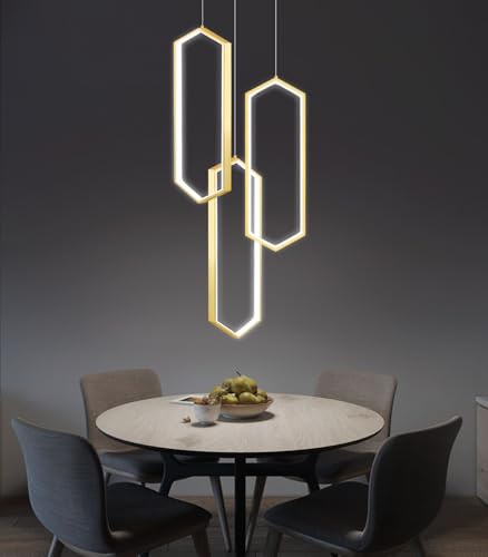 3 Rings Dimmable Pendant Lighting Adjust LED Chandelier Ceiling Light Fixtures for Kitchen Island Dining Room Living Room Bedroom Gold