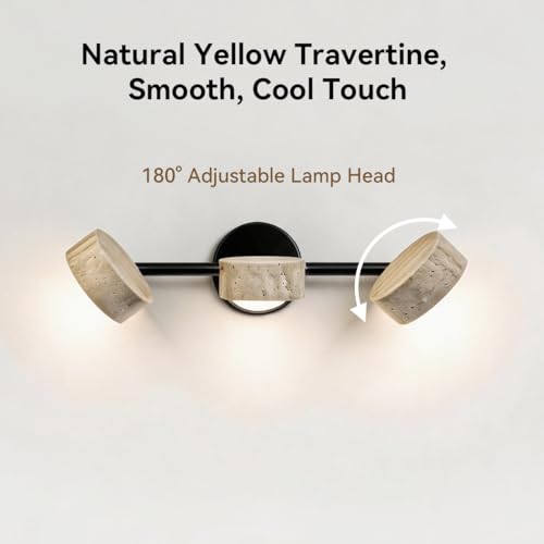 Led Bathroom Lighting Fixtures Over Mirror with 3 Travertine Shades