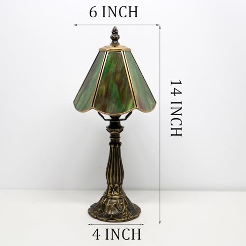 Small Tiffany Style Table Lamp Amber Green Stained Glass Lamp 14 Inch