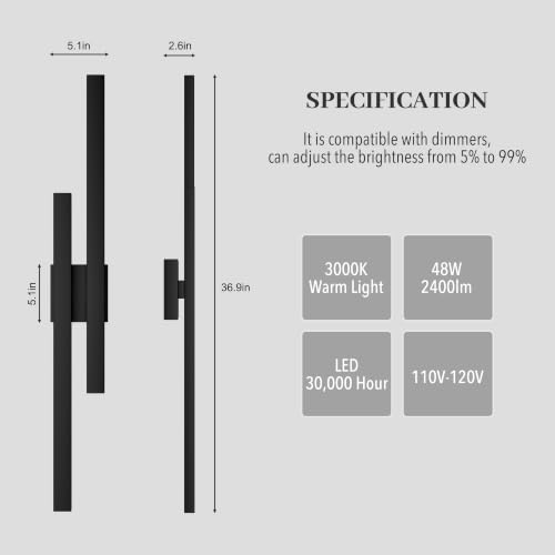37 Inch Aluminum Long Outdoor Wall Light 3000K