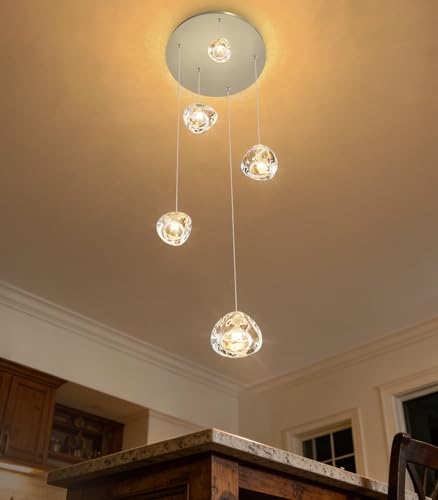 Modern LED Chandeliers Dining Room Kitchen Pendant Lights Lighting for Island Dimmable Fixtures Floating Bubble Crystal 2700K 6000K Remote Dimming 5