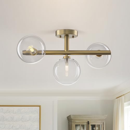 3 Light Semi Flush Mount Glass Ceiling Light Clear Globe